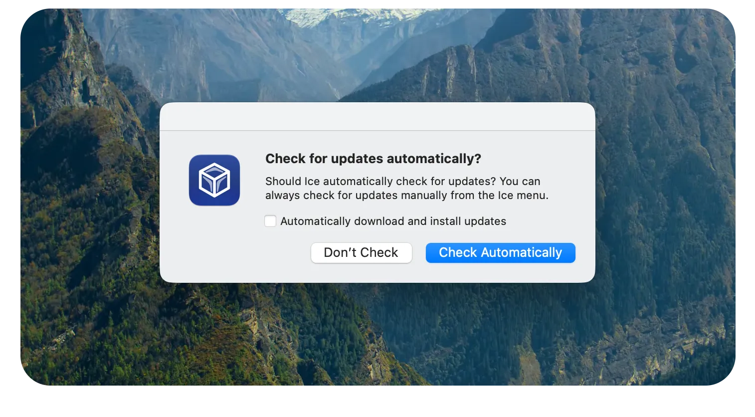 Ice showing an update dialog that could not be closed