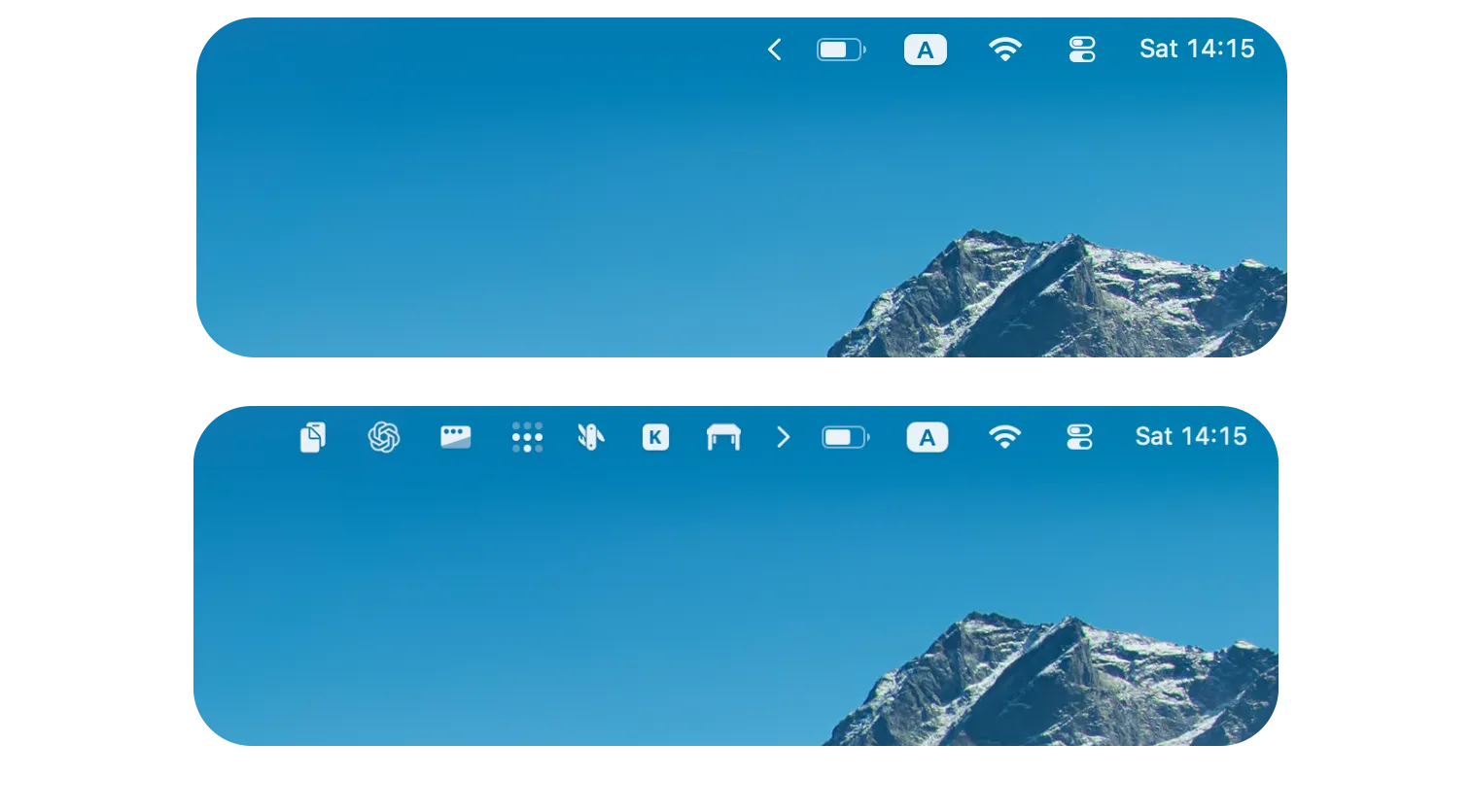 My menu bar with its hidden icons concealed and revealed